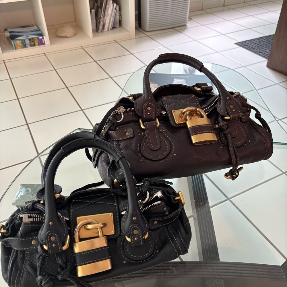 2 Iconic Chloe Paddington bags - black mini version and brown large